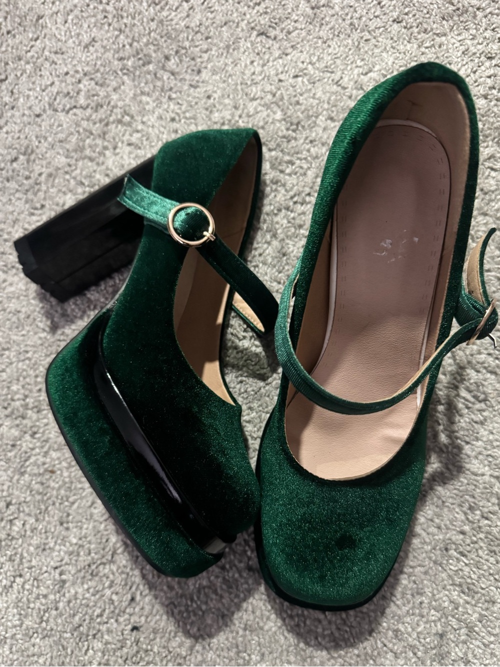 Green Velvet Mary Jane Platform Heels